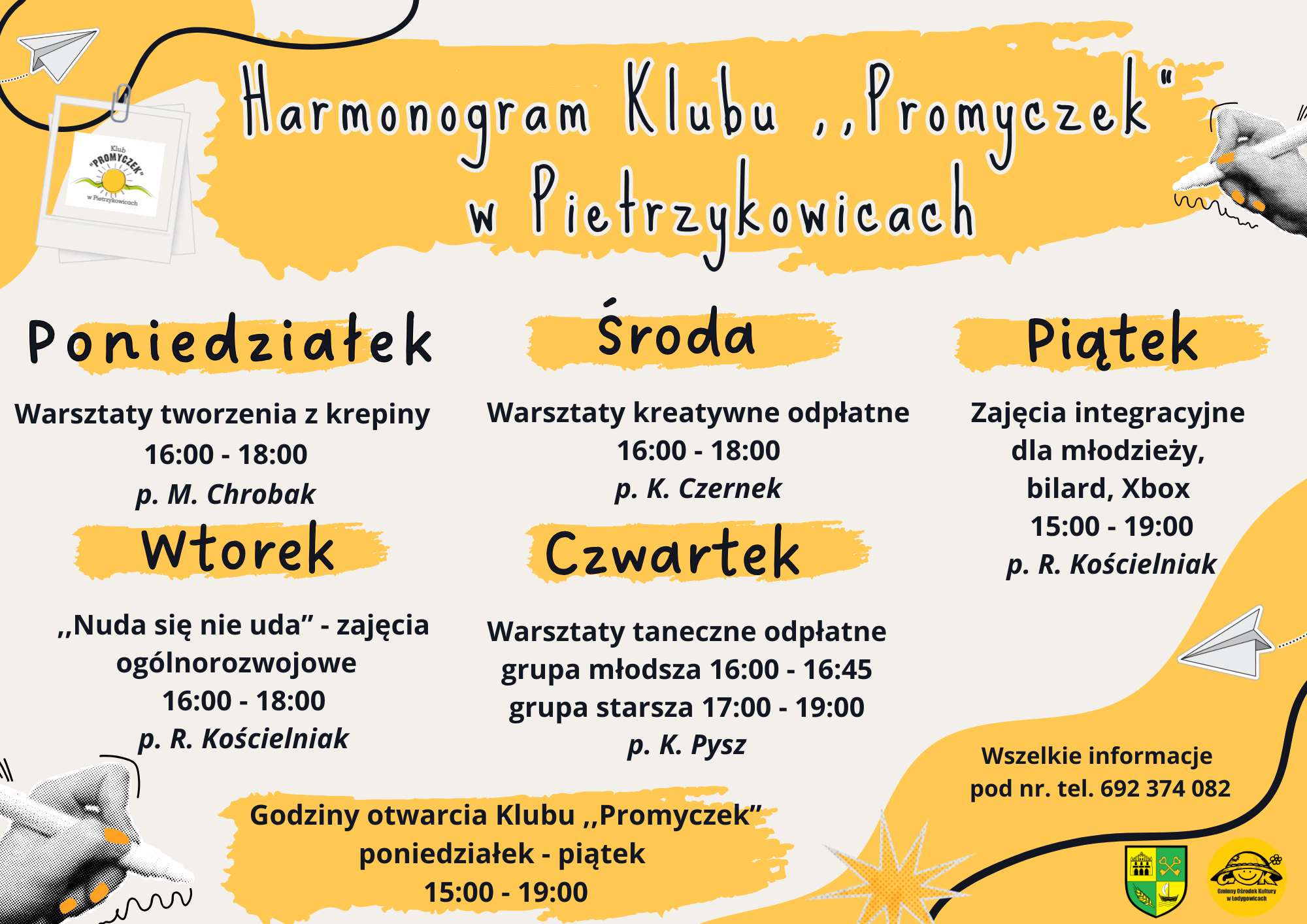 Harmonogram Klubu ,,Promyczek” w Pietrzykowicach