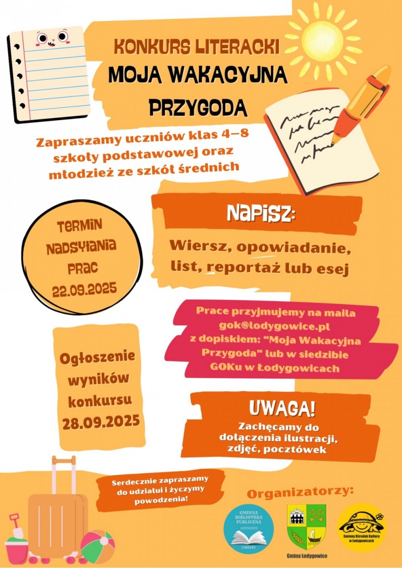 WAKACYJNY KONKURS DLA UCZNIÓW SZKÓŁ PODSTAWOWYCH I ŚREDNICH, SERDECZNIE ZAPRASZAMY DO UDZIAŁU !!!