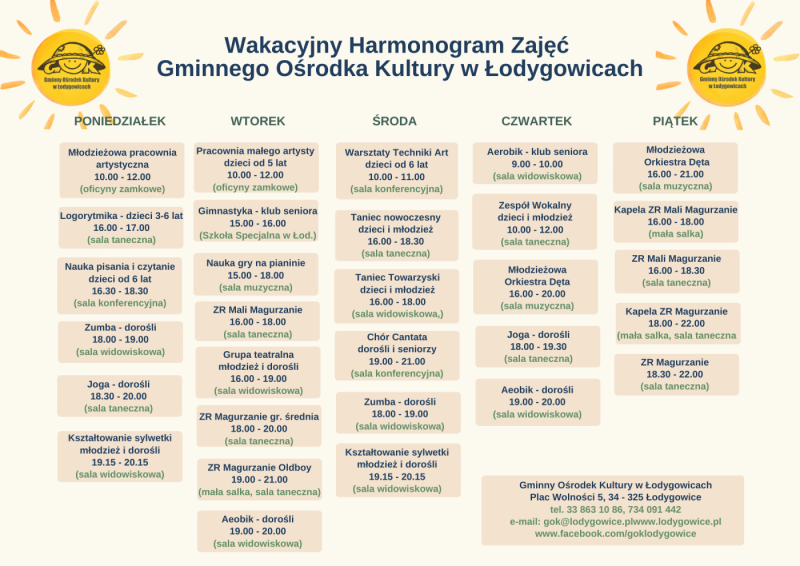 WAKACYJNY HARMONOGRAM ZAJĘĆ 2025