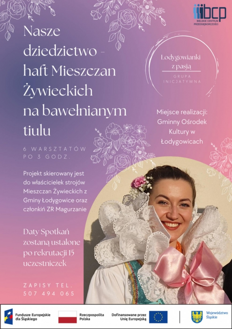 Nasze Dziedzictwo Haft Mieszczan Żywieckich na bawełnianym tiulu