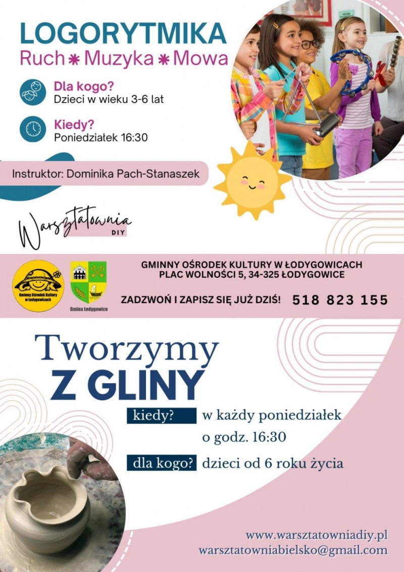 WARSZTATOWNIA DLA DZIECI OD WRZEŚNIA - LOGORYTMIKA I TWORZENIE Z GLINY
