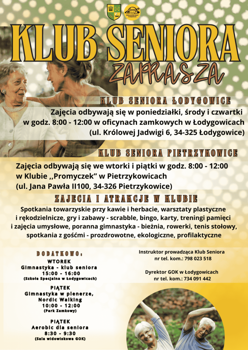 KLUB SENIORA W ŁODYGOWICACH I PIETRZYKOWICACH ZAPRASZA DO UDZIAŁU W ZAJĘCIACH