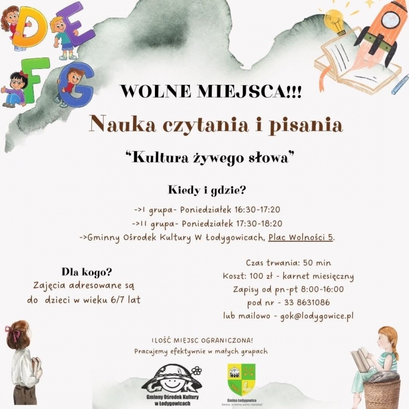 KULTURA ŻYWEGO SŁOWA - WARSZATY PISANIA I CZYTANIA DLA DZIECI