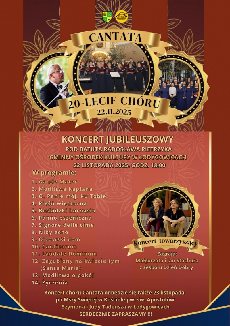 JUBILEUSZ CHÓRU CANTATA XX LAT DZIAŁALNOŚCI - 22 LISTOPADA, GODZ. 18.00 SERDECZNIE ZAPRASZAMY !!!!