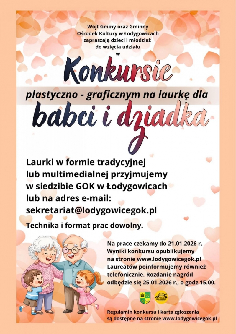 KONKURS Z OKAZJI DNIA BABCI I DZIADKA TERMIN NADSYŁANIA PRAC DO 21 STYCZNIA 2026. ZAPRASZAMY DO UDZIAŁU !!!
