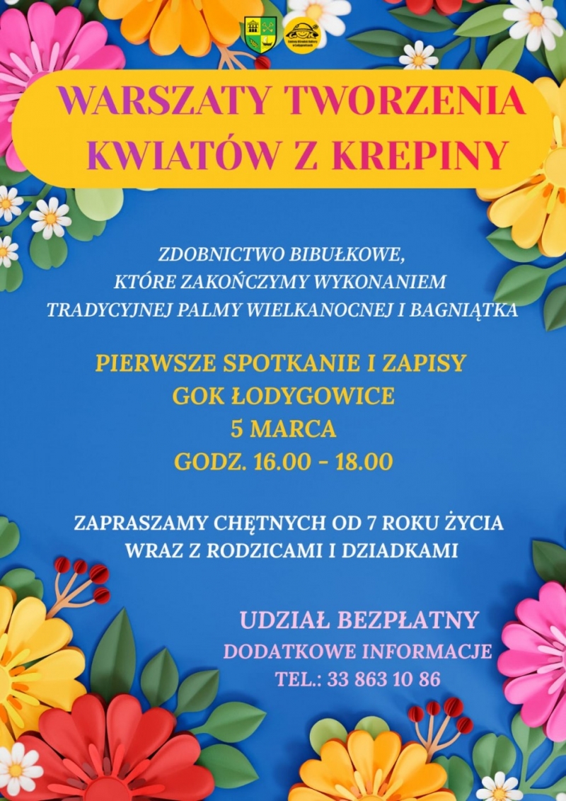 Bezpłatne warsztaty tworzenia kwiatów z krepiny i tradycyjnych palm. Serdecznie zapraszamy.