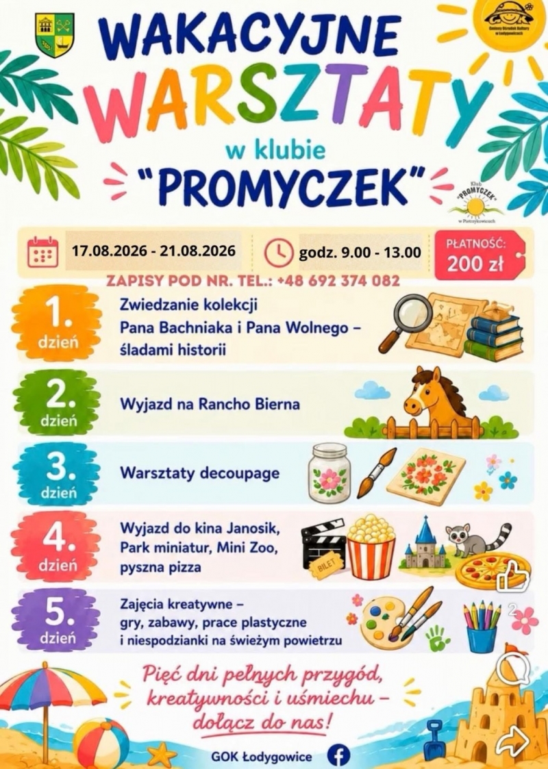 Zapraszamy na WAKACYJNE WARSZTATY!