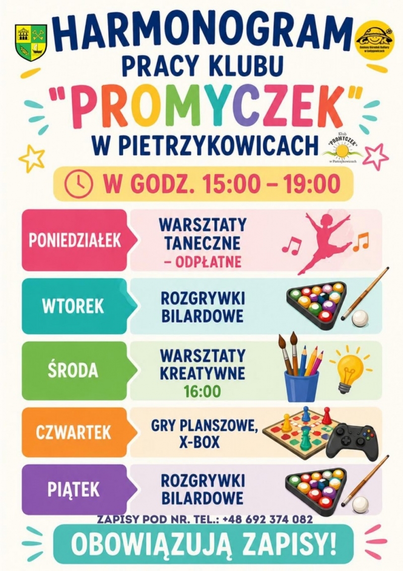 Harmonogram pracy Klubu Promyczek