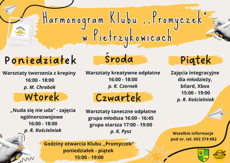 Harmonogram pracy Klubu Promyczek