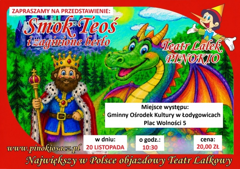 Serdecznie zapraszamy na przedstawienie: ,,Smok Teoś i zaginione berło